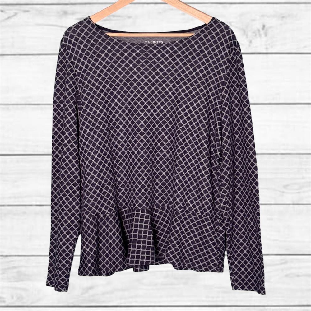 20. Talbots Blue Geometric Top Ruffle Trim  Size XL  EUC
